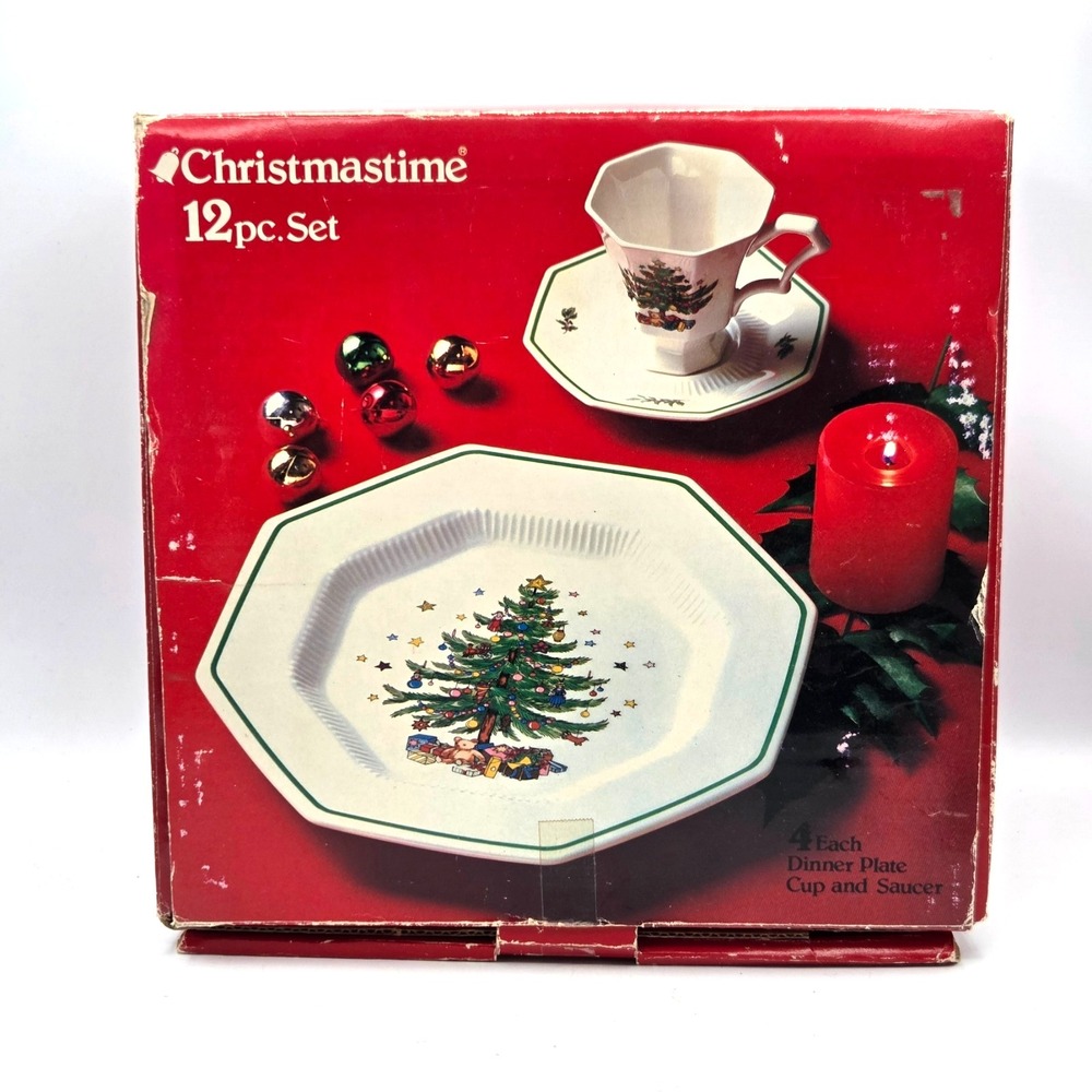 Nikko Christmastime 12‎ pc Set Christmas China 4 Plates Cups Saucers New In Box